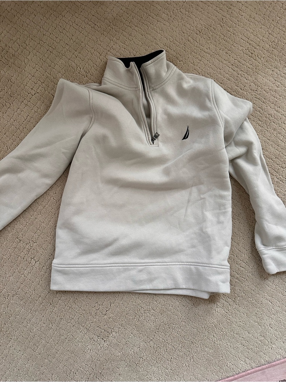 Nautica Men’s Cream Half-Zip Pullover with Navy Logo